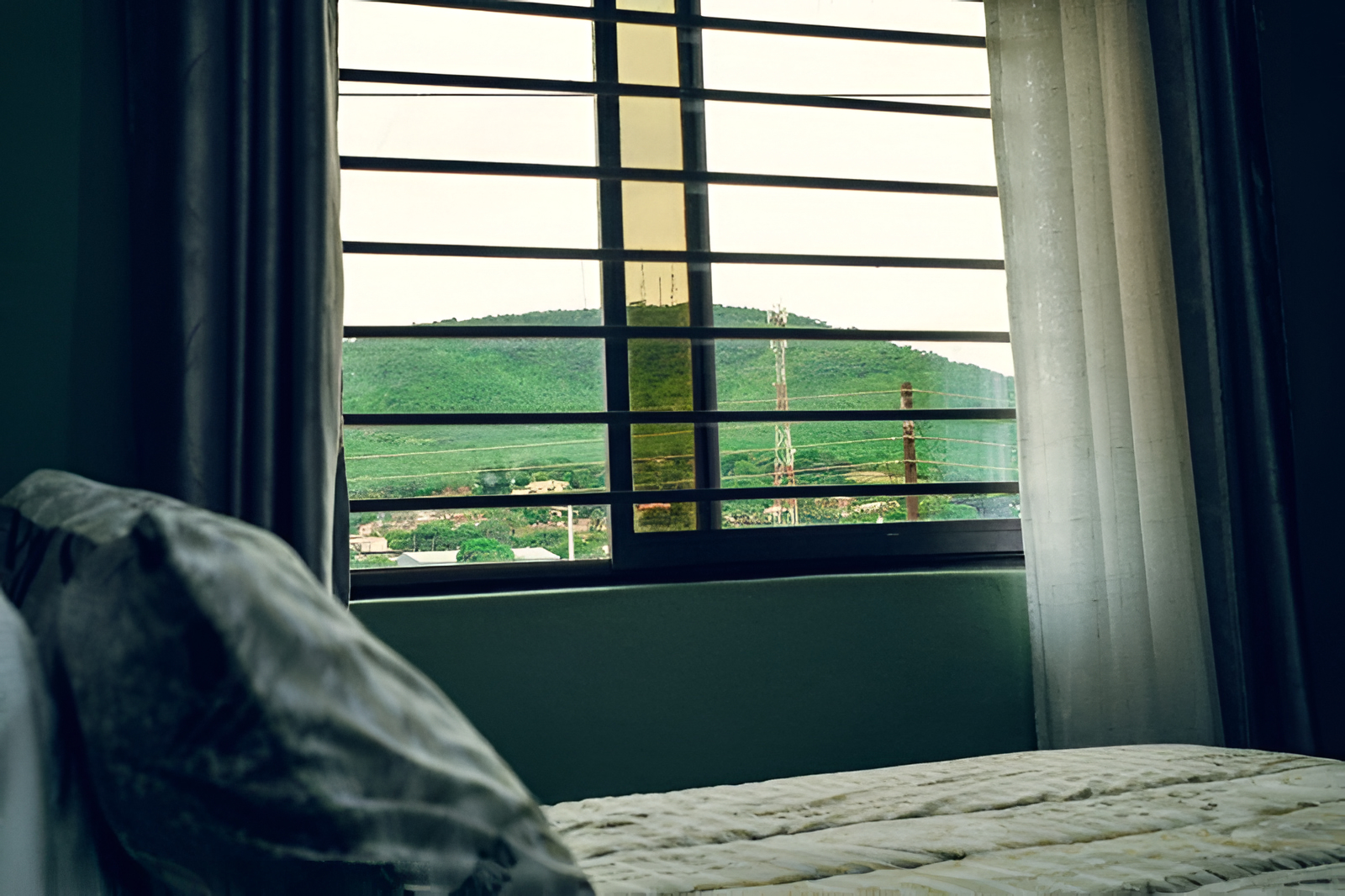 Morning view over the hills from a guest room